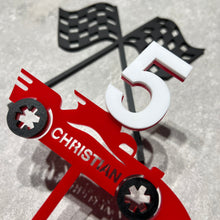 Load image into Gallery viewer, Racing car cake topper, racing car cake