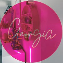 Load image into Gallery viewer, Fluro Pink Script Name Plaque

