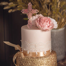 Load image into Gallery viewer, Rose Gold cross cake plaque
