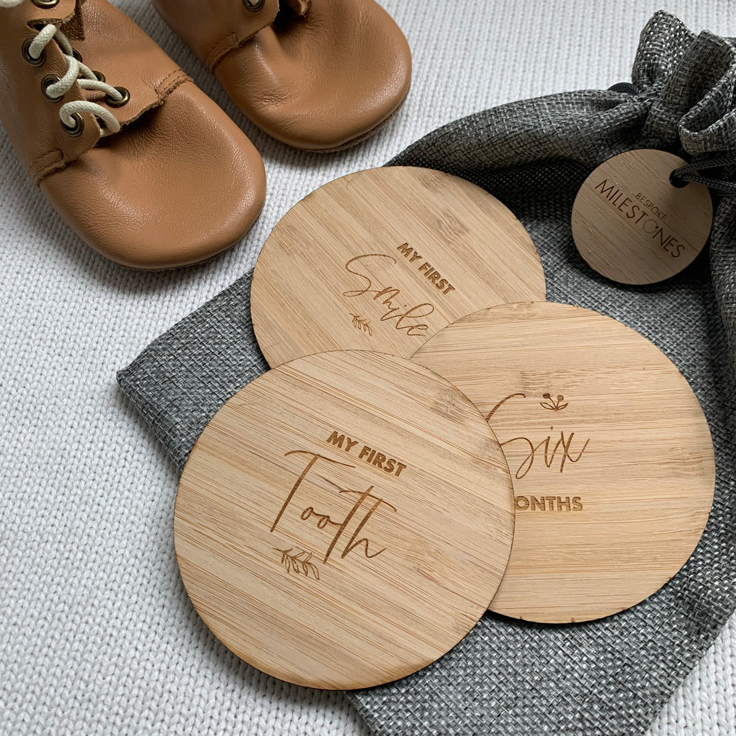 Bamboo baby milestones plaques
