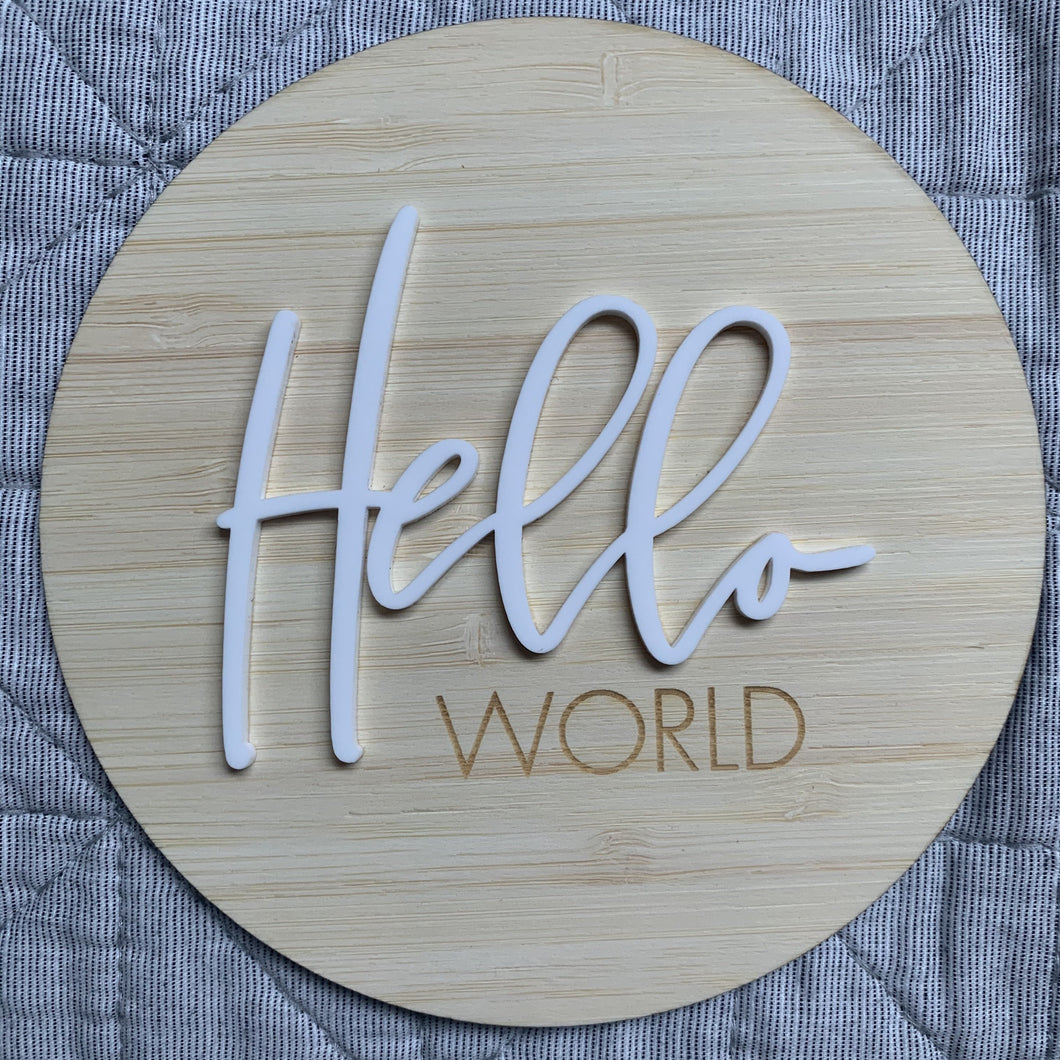 Hello world baby plaque